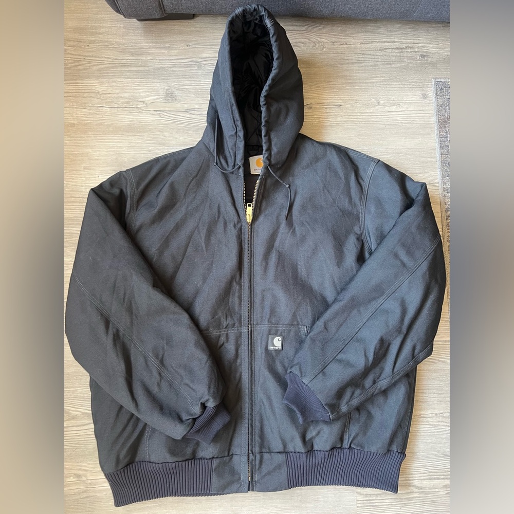 Vintage Men’s Carhartt Insulated Black Full Zip Hooded Jacket J133 BLK Size XL